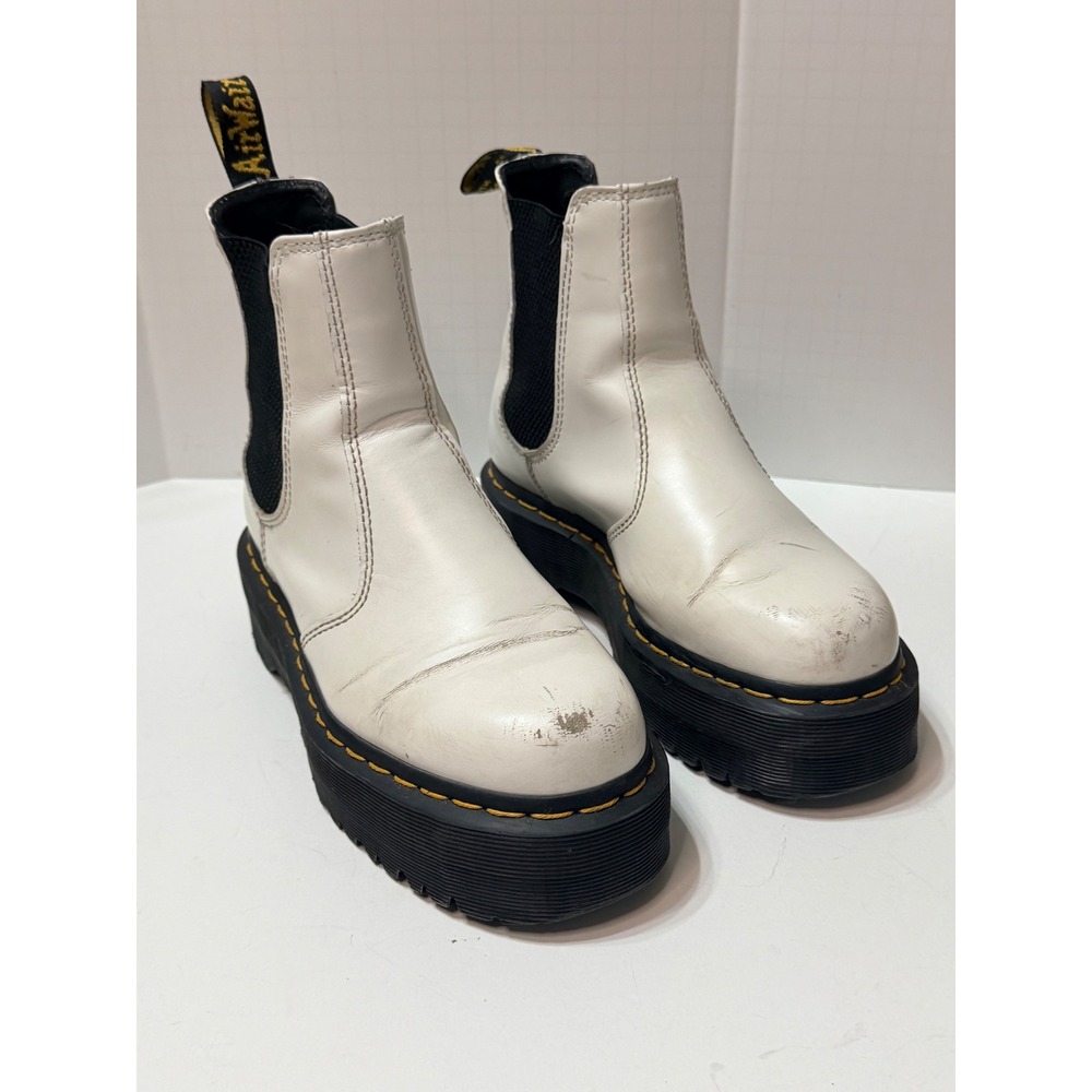 Dr. Martens 2976 Quad White Leather Platform Chelsea Boots Womens 6 Mens 5